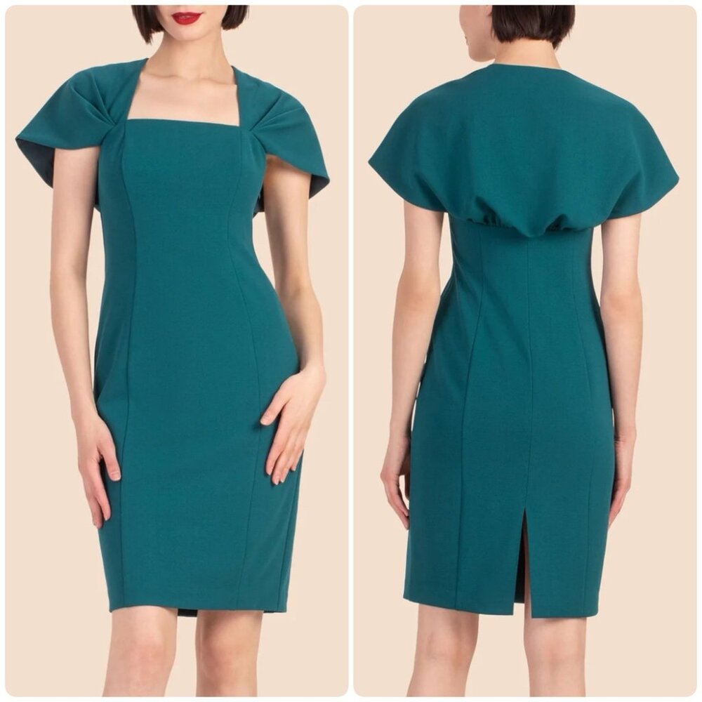 Trina Turk 'Anala' Teal Square Neck Sheath Dress in Borealis Blue Womens sz 8